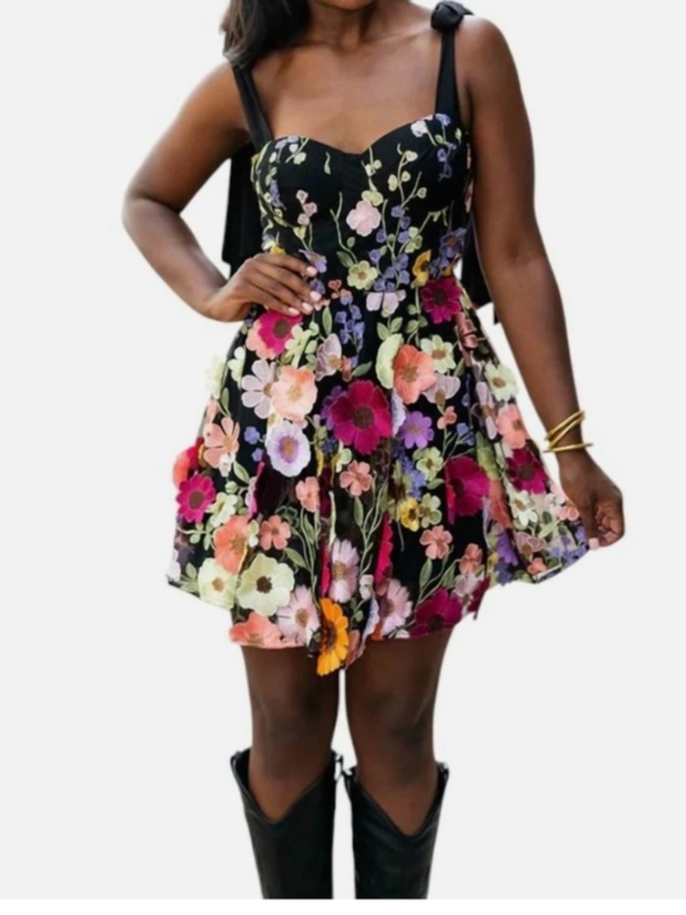 Buddy Love Carter Appliqué 3D Floral Bustier Dress Nwt L